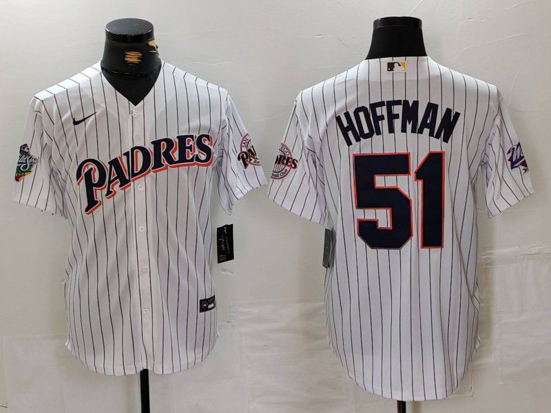 Men San Diego Padres #51 Hoffman White Stripe Throwback 2024 Nike MLB Jersey style 1
